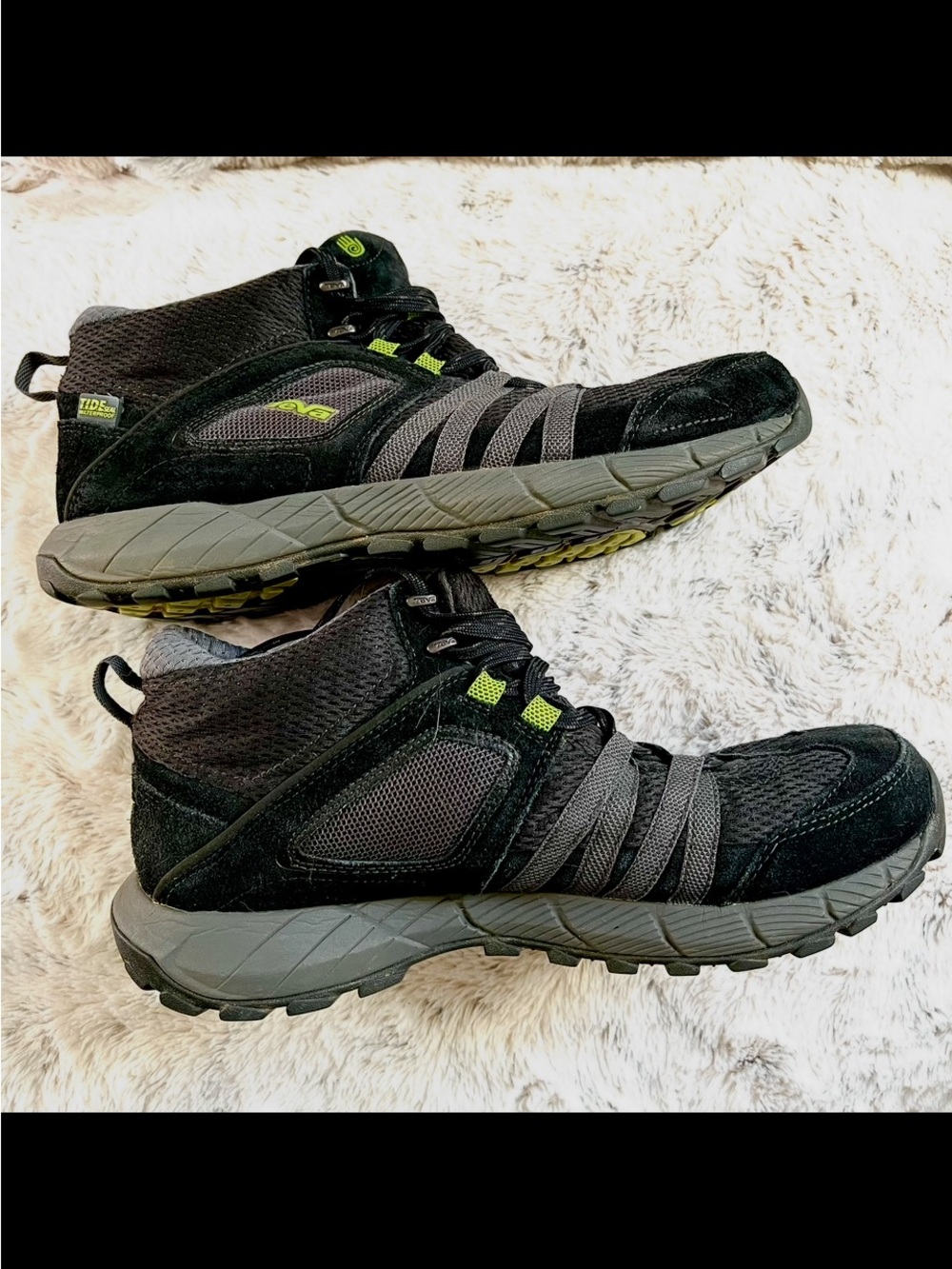 Teva Men's Black and Gray Trail Sneakers with Lime Accents